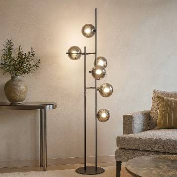 Ondaluce - Подова лампа JEWEL 6xE14/10W/230V опушено черно (OND0067)