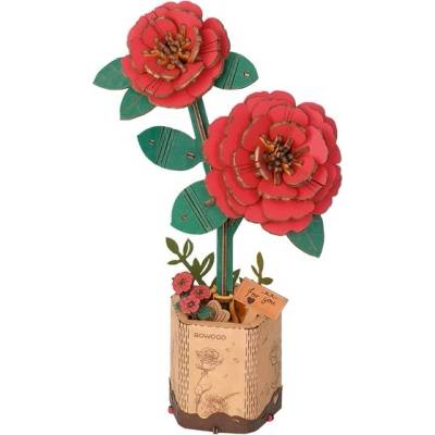 ROWOOD Drevené 3D puzzle Červená kamélia 113 ks