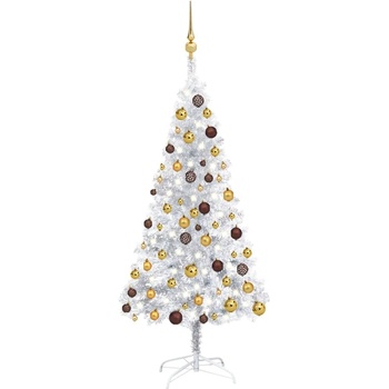 zahrada-XL Umělý vánoční stromek s LED a sadou koulí stříbrný 150 cm PET