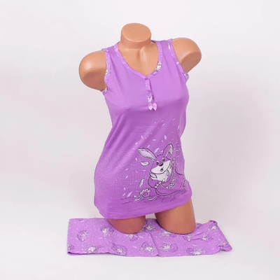 Дамска пижама в лилав цвят със зайчета