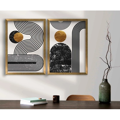 ASIR Obraz na MDF s rámem 2ks LINIE, KRUHY A OBLOUKY 53 x 38 cm