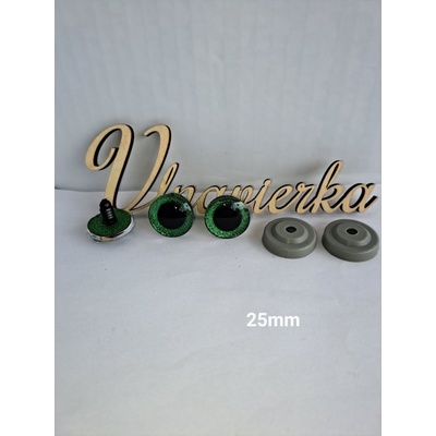 Oči s pojistkou glitrové 25mm zelene