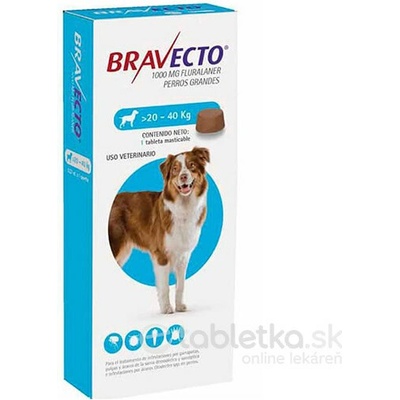 Bravecto Dog L 1000 mg žuvacie tablety pre veľké psy od 20 do 40 kg 1 tbl.
