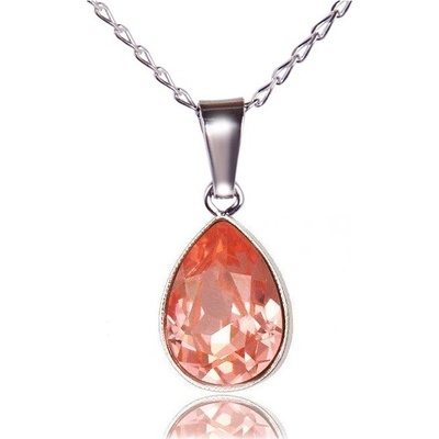 Swarovski Elements Pear stříbrný přívěsek + řetízek oranžovo-růžová slzička, kapka 34252.3 Oranžová