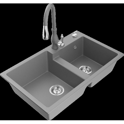 Tomas гранитна мивка с 2 гнезда с кухненски смесител Savita, сив - 6516-71-672601-71 (6516-71-672601-71)