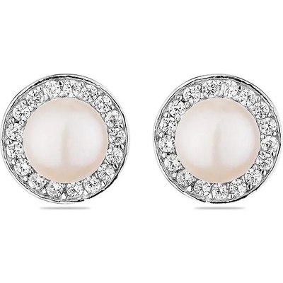 Swan Сребърни обици със сладководни бели перли и циркони IE0314W Swan