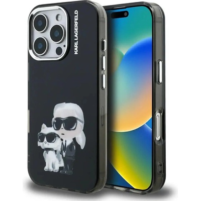 KARL LAGERFELD Кейс за iPhone 16 Pro с акварелна каишка и лого Karl Lagerfeld IML, черен (3666339464769)