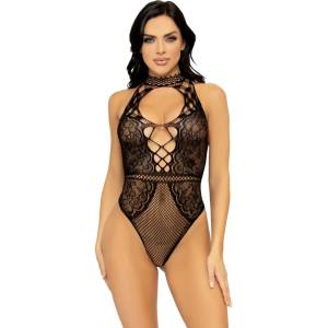  Боди от мрежа и дантела, открито деколте - Keyhole Halter Body S/M/L (D-244668)