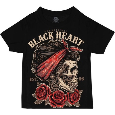 tričko BLACK HEART PIN UP SKULL černá