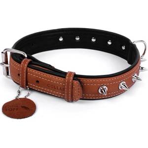COLLAR Кожен нашийник soft с шипове - 46 - 60см, 35мм, кафяво-черен
