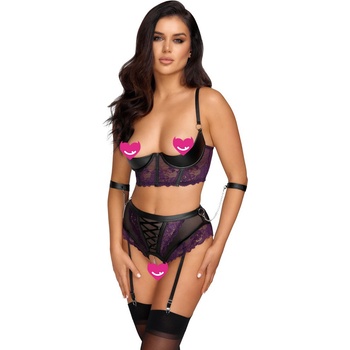 Image 1 of Cottelli Collection Bondage Elegant Floral Quarter Cup Bra Set 2221322 Purple 80B/M