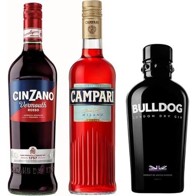 Campari Bitter 25% 0,7 l & BBulldog Gin 40% 0,7 l & Cinzano Rosso 15% 0,75 l (set)