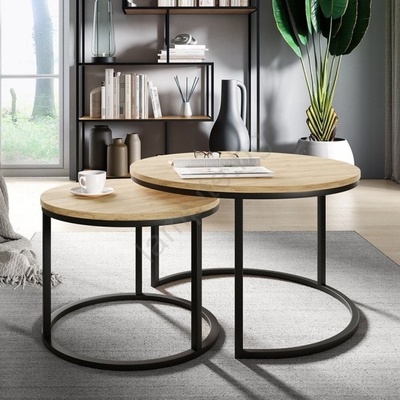 Mirjan24 К-кт 2x Масичка за кафе RABEN черен/златист дъб (MJ0142)