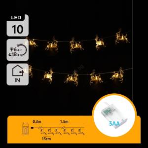 Aigostar - LED гирлянд 10xLED/3xAA 1, 5m топла бяла с еленчета (AI2224)
