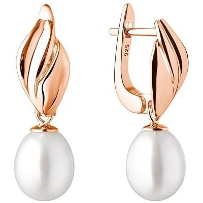 Silvego Strieborné náušnice visiace Kora s prírodnou perlou pozlátené ružovým zlatom GRP20466ERGPW