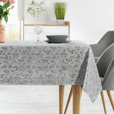 Takoy Stříbrný ubrus 140x180 cm z příjemné látky SIMONA, zdobený lesklým vzorem větviček.-HF-458300 | 140 x 180 cm