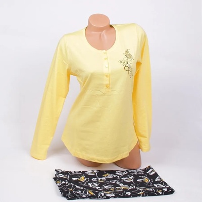 Дамска пижама в жълто и черно с пеперуди