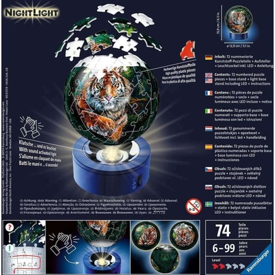 Ravensburger 3D puzzleball Svítící Tygr 72 ks