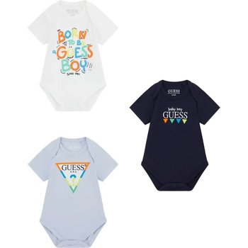 Image 1 of Guess Три къси бодита за новородено бебе момче с цветни надписи Guess