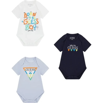 Guess Три къси бодита за новородено бебе момче с цветни надписи Guess