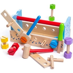 Bigjigs Toys - Дървена детска работна маса за игра с детски инструменти (BJ687)