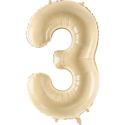 PartyDeco Fóliový balón narozeninové číslo 3 béžový 72 cm