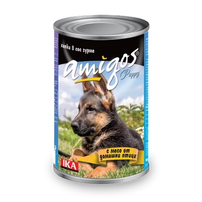 Amigos Puppy Poultry - Консерва за подрстващи кучета с домашни птици 415 гр