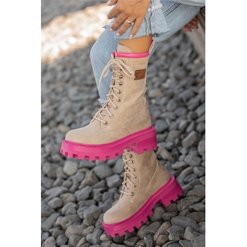 Moda Trend Дамски боти от велур - Бежови #358772 (358772_Бежов)