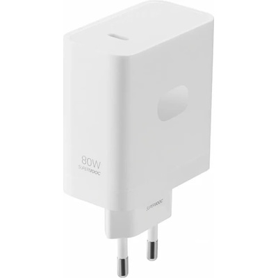 OnePlus GaN SUPERVOOC Fast Wall Charger 80W USB-C - захранване за ел. мрежа за лаптопи, смартфони и таблети с USB-C изход с технология за бързо зареждане (бял)