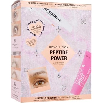 Makeup Revolution London Peptide Power Lash & Lip Duo подаръчен комплект: серум за мигли и вежди Peptide Strength Lash & Brow Serum 3 ml + балсам за устни Peptide Pout Lip Treatment 15 ml