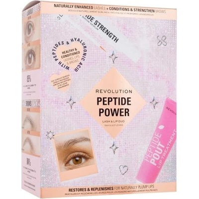 Makeup Revolution London Peptide Power Lash & Lip Duo подаръчен комплект: серум за мигли и вежди Peptide Strength Lash & Brow Serum 3 ml + балсам за устни Peptide Pout Lip Treatment 15 ml