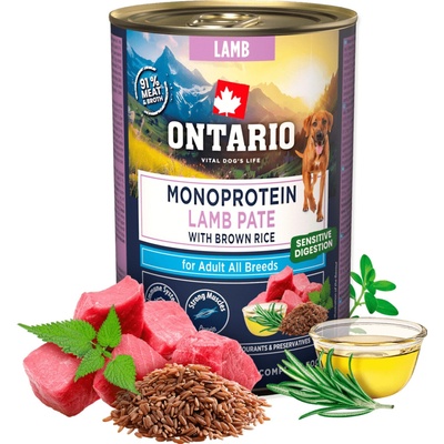 Ontario Adult monoprotein jahňacie paté s hnedou ryžou 400 g