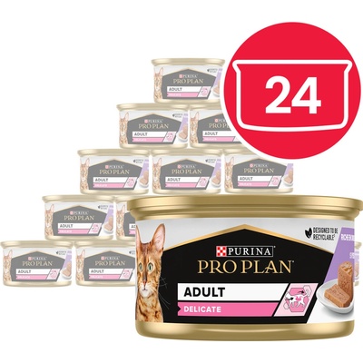 Pro Plan Adult Cat Delicate morčacie kúsky v paštéte 24 x 85