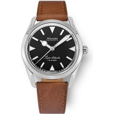 Nivada Grenchen Super Antarctic Black White Luminova Brown Leather