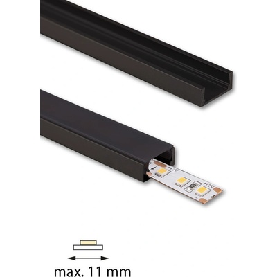 ML-761.023.74.1 Přisazený hliníkový profil černý PG2 16x8mm včetně černého difuzoru 1m