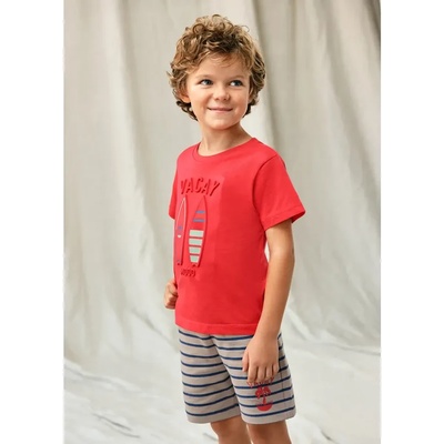 Mayoral Комплект трико бермуди на райета и тениска диня за мини момче Mayoral релефни детайли