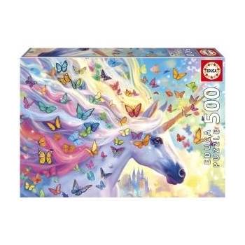Educa Puzzle 500 pieces. Unicorn and colorful butterflies