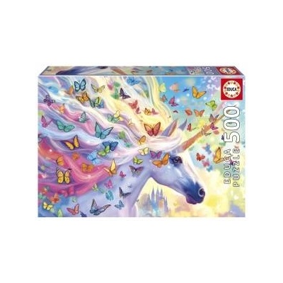Educa Puzzle 500 pieces. Unicorn and colorful butterflies