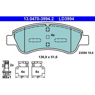 ATE Sada brzdových platničiek kotúčovej brzdy 13047039942