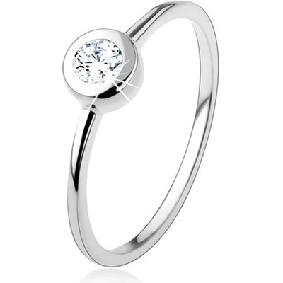 Šperky eshop Stříbrný 925 prsten tenká lesklá ramena čirý zirkon v oblé objímce HH6.7