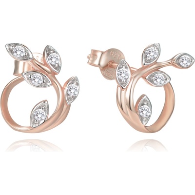 MINET 1836 Stříbrné rose gold náušnice lístky s bílými zirkony