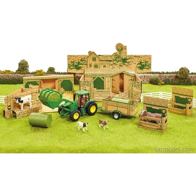 Britains Accessories Diorama Farm Building With Tractor John Deere And Trailer Zelená Žlutá 1:32