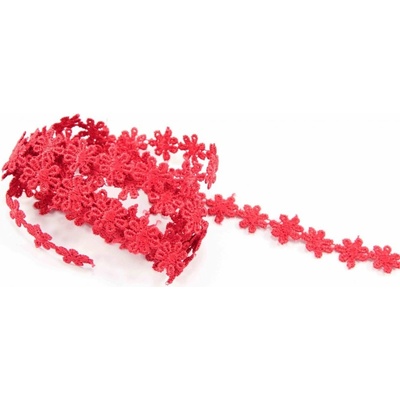 Vzdušná čipka kvetinka - červená - šírka 1,3 cm