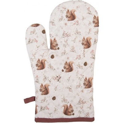 Clayre & Eef Béžová bavlnená chňapka rukavice s veveričkami Tiny Squirrel 18 x 30 cm