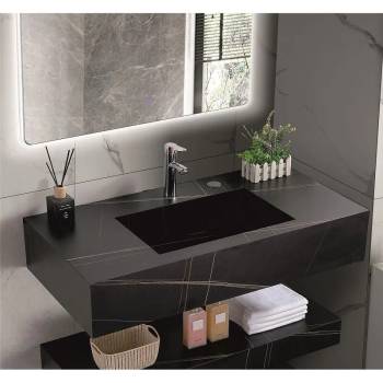 Inter Ceramic Мивка за баня PIETRA / ICL 12049/80B, стенен монтаж, кварц, черен, 80x50x18см (12049/80B)