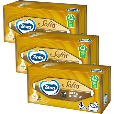 Zewa Softis Soft& Sensitive 4-пластови салфетки в кутия 3x80бр