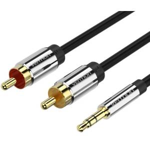 Vention 3, 5 мм жак/M - 2RCA/M, (аудио, позлатено покритие, метален корпус), 2 м, кабел