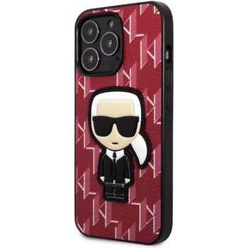 KARL LAGERFELD Monogram Ikonik Case - дизайнерски кожен кейс за iPhone 13 Pro (червен)
