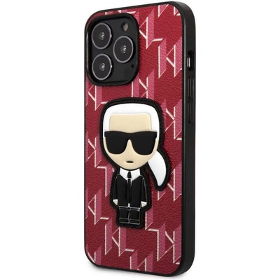 KARL LAGERFELD Monogram Ikonik Case - дизайнерски кожен кейс за iPhone 13 Pro (червен)