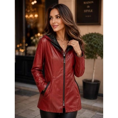Max Original Leather Dámsky kožený polokabát 8080 SH. red/black